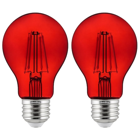 Sunlite LED Filament A19 Standard 4.5 60W Equivalent Colored Transparent Dimmable Light Bulb, Red, 2PK 81082-SU